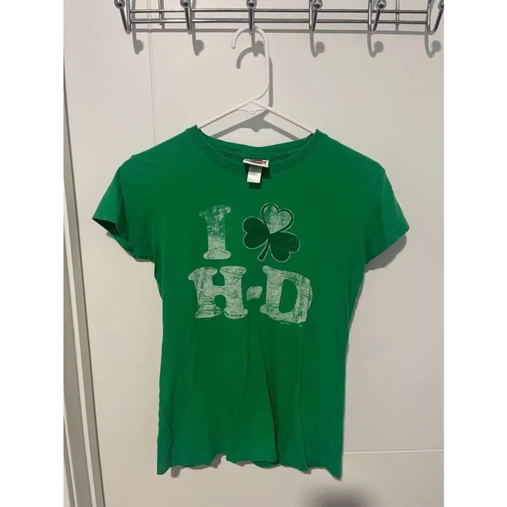 Harley-Davidson Green Shamrock Graphic Distressed T-Shirt Lucky St Patrick’s Day